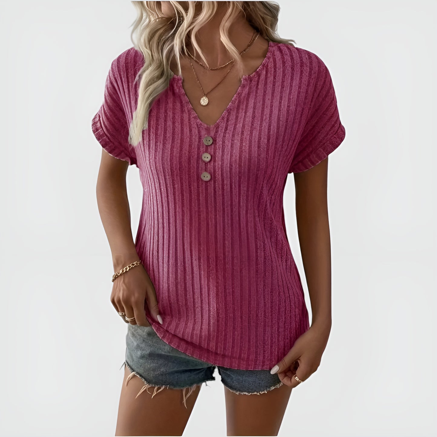 Elunzo™ | Ribbestrikket topp med knapper