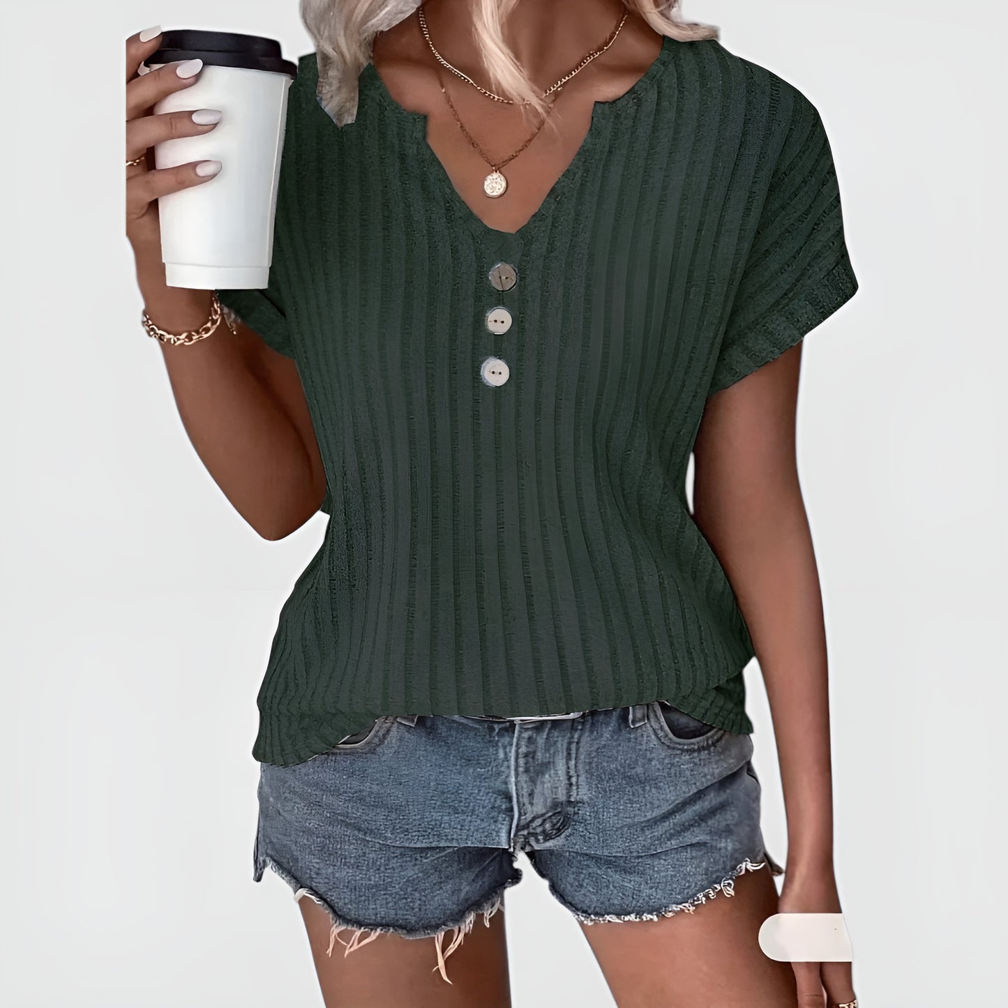 Elunzo™ | Ribbestrikket topp med knapper