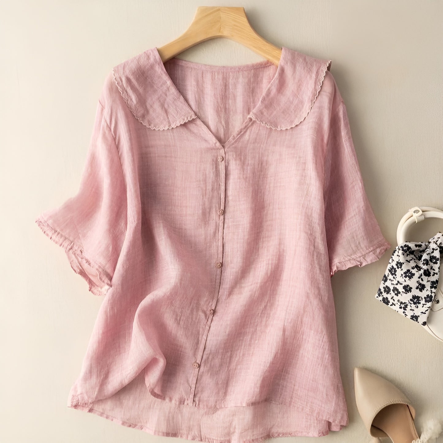 Elunzo™ - Vintage Bluse med Knapper