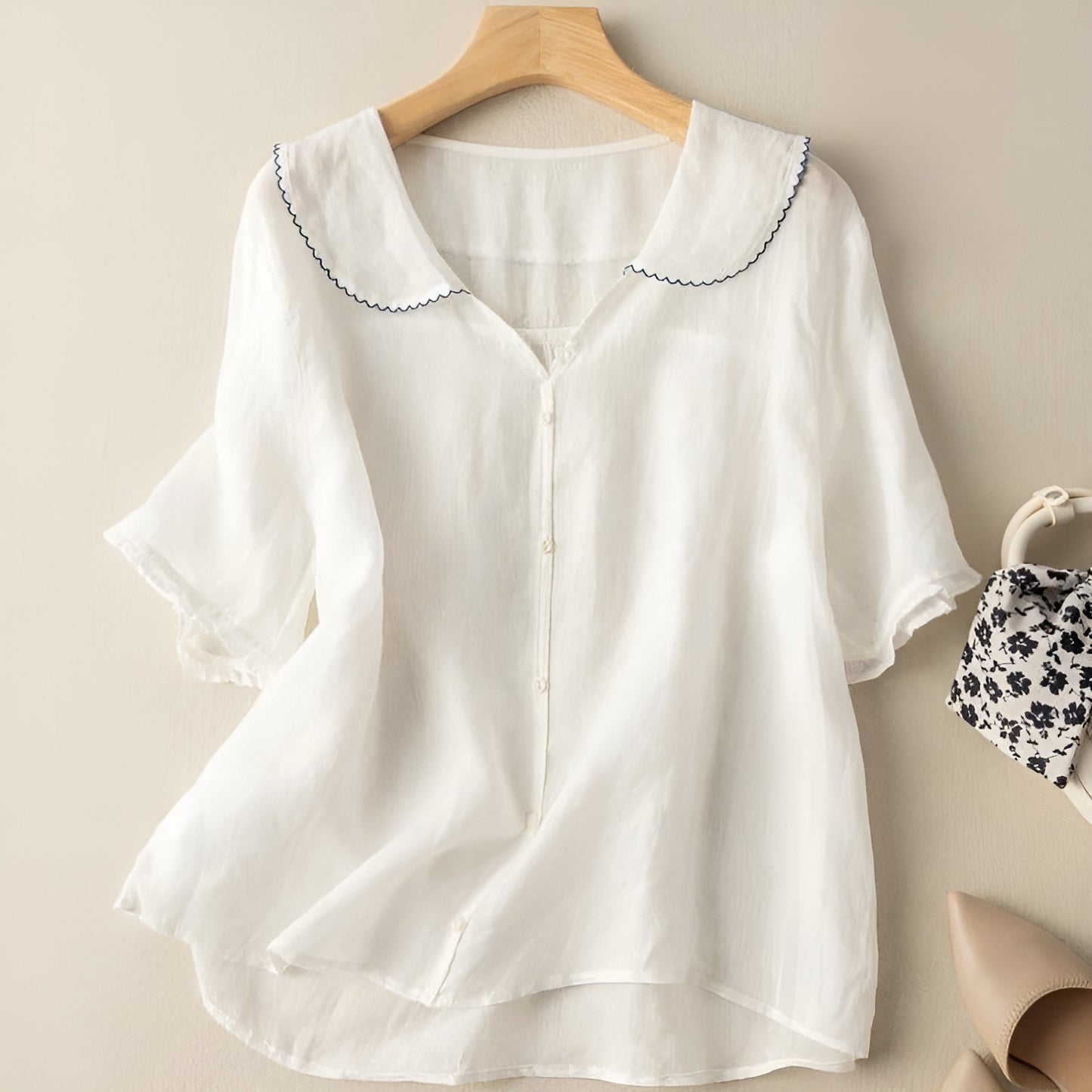 Elunzo™ - Vintage Bluse med Knapper