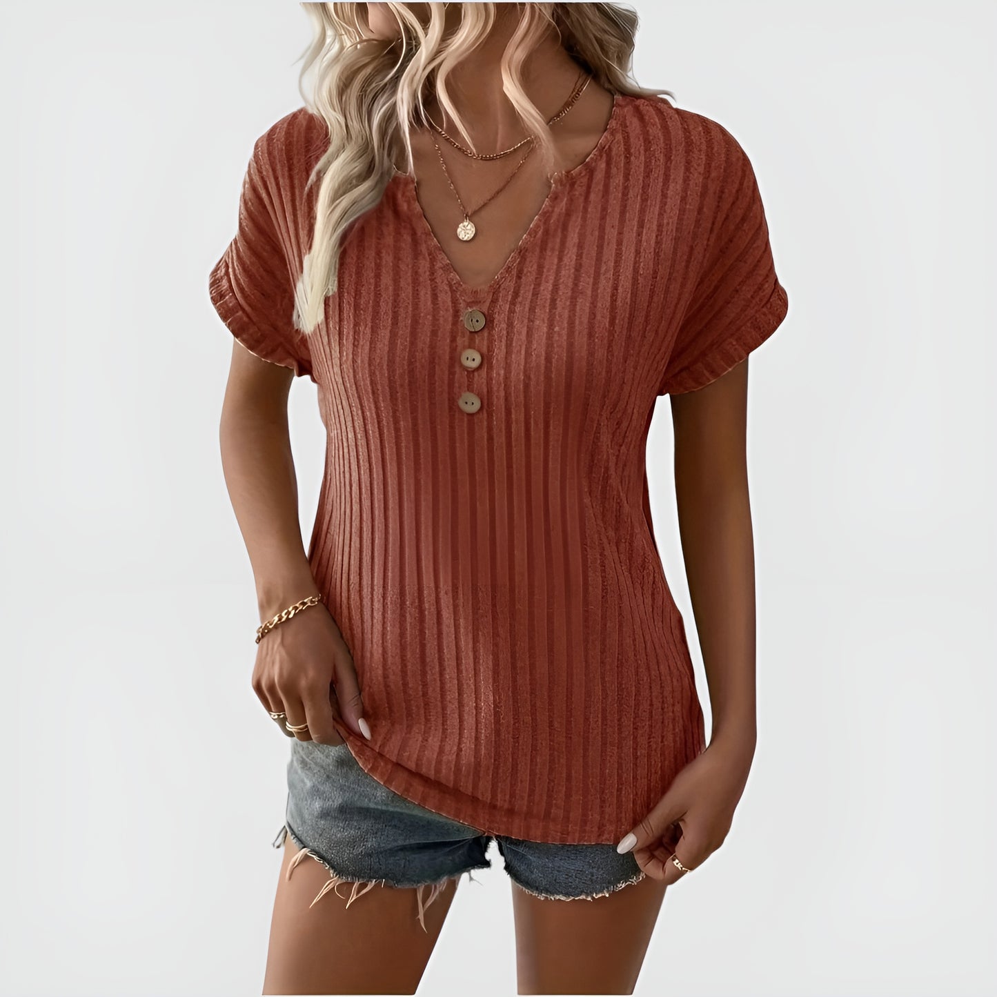 Elunzo™ | Ribbestrikket topp med knapper