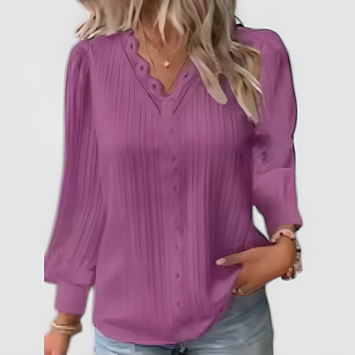 Elunzo™ | Bluse med blondekant og folder